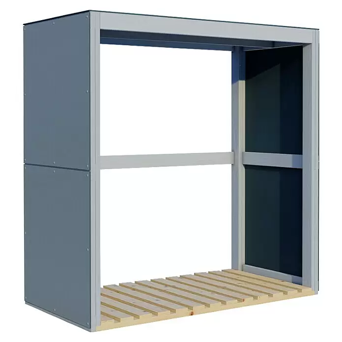 Bertilo Kaminholzregal HPL Fire 2 - 151 x 76 x 154 cm, Holz, Anthrazit/Hellgrau - Diagonale Ansicht