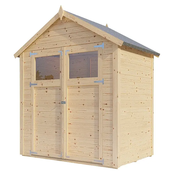 Bertilo Gerätehaus Sylt 1 - Außenmaß inkl. Dachüberstand (B x T): 202 x 131 cm, Holz, Natur - Ein hölzernes Gartenhaus mit Doppeltüren und Fenstern, ideal für die Aufbewahrung von Gartengeräten und -möbeln.
