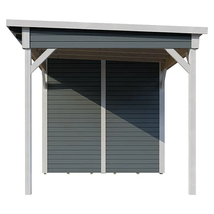 Bertilo Gerätehaus Pentus 3 Lounge - Außenmaß inkl. Dachüberstand (B x T): 581 x 265 cm, Holz, Hellgrau - Holzschuppen mit grauem Holz und weißen Akzenten, ideal für die Lagerung im Freien. Das schlichte Design fügt sich nahtlos in jeden Garten ein.