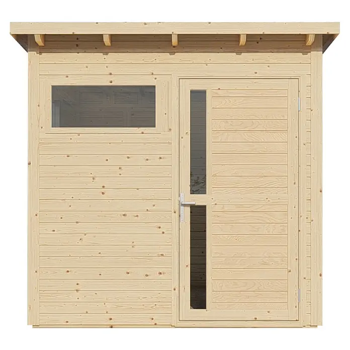 Bertilo Gerätehaus Pentus 2 - Außenmaß inkl. Dachüberstand (B x T): 247 x 265 cm, Holz, Natur - Holzgartenhaus mit Fenster und Tür. Ideal für kleine Gärten oder als zusätzlicher Stauraum im Freien.