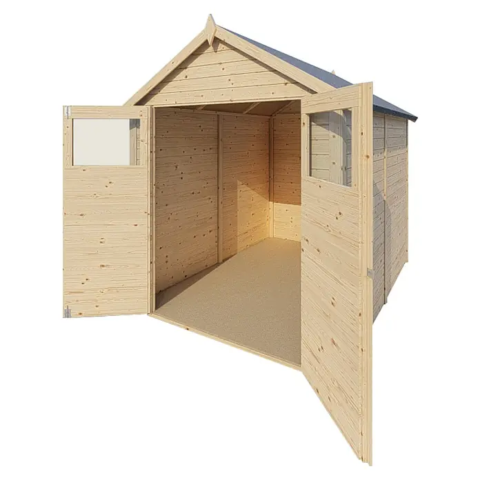 Bertilo Gerätehaus Sylt 3 - Außenmaß inkl. Dachüberstand (B x T): 202 x 252 cm, Holz, Natur - Offener Holzschuppen mit Doppeltüren und Fenster, ideal zur Aufbewahrung von Gartengeräten. Das Häuschen bietet ausreichend Stauraum im Aussenbereich.