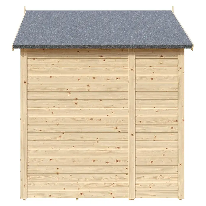 Bertilo Gerätehaus Sylt 2 - Außenmaß inkl. Dachüberstand (B x T): 202 x 191 cm, Holz, Natur - Ansicht eines Holzschuppens mit grauer Dachbedeckung, der Stabilität und Schutz im Garten bietet.