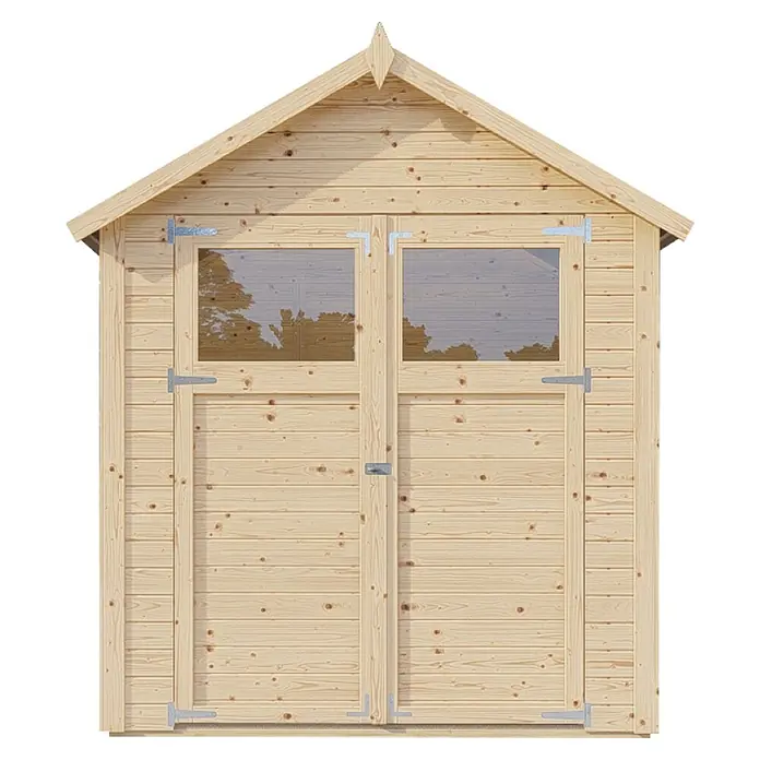Bertilo Gerätehaus Sylt 2 - Außenmaß inkl. Dachüberstand (B x T): 202 x 191 cm, Holz, Natur - Doppeltür Gartenhaus aus hellem Holz mit Fenstern und Beschlägen für den Außenbereich.