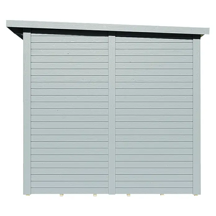 Bertilo Gartenhaus Pentus 3 Office - Außenmaß inkl. Dachüberstand (B x T): 359 x 265 cm, Holz, Hellgrau, Weiß - Graues Holzschuppen mit horizontalen Brettern und geneigtem Dach, ideal zur Aufbewahrung von Gartengeräten. Wetterfest und langlebig.