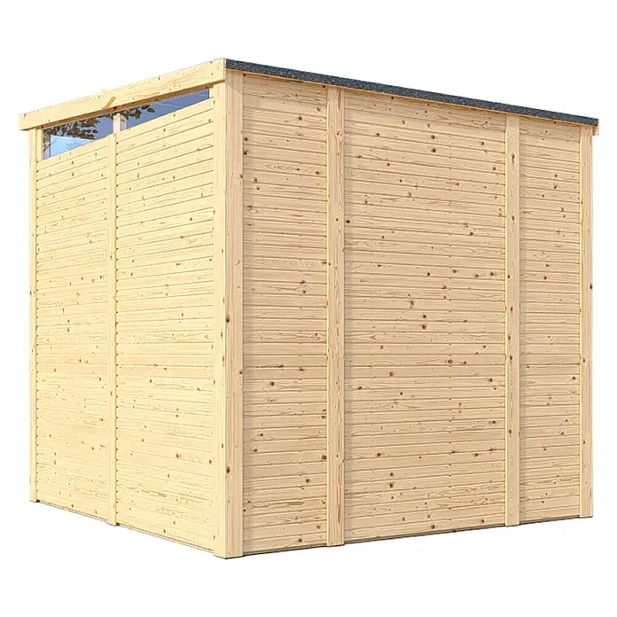 Bertilo Gerätehaus Woodline - Außenmaß inkl. Dachüberstand (B x T): 226 x 240 cm, Holz, Natur - Hölzernes Gartenhaus mit horizontaler Holzverkleidung und Fenstern unter dem Dach. Ideal für die Aufbewahrung von Gartengeräten.
