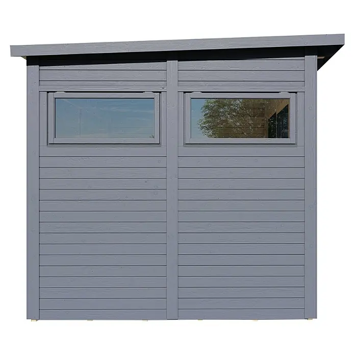 Bertilo Gartenhaus Pentus 3 Office - Außenmaß inkl. Dachüberstand (B x T): 359 x 265 cm, Holz, Anthrazit - Grauer Holzschuppen mit zwei Fenstern, ideal für die Aufbewahrung von Gartengeräten und Werkzeugen im Außenbereich. Der Schuppen bietet Schutz und Ordnung.