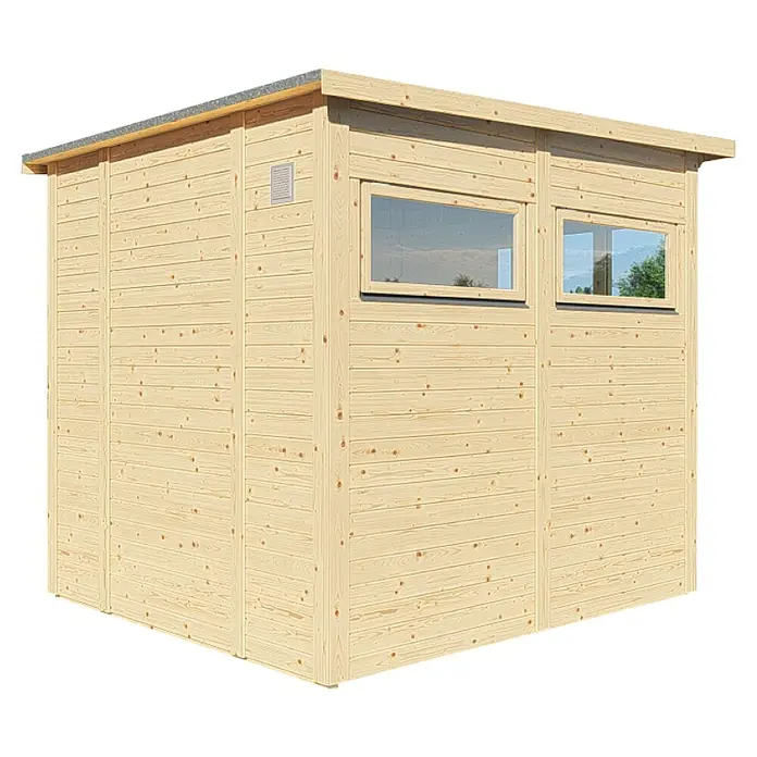 Bertilo Gerätehaus Pentus 2 Lux - Außenmaß inkl. Dachüberstand (B x T): 247 x 265 cm, Holz, Natur - Holzgartenhaus mit Flachdach und Fenstern. Ideal für die Aufbewahrung von Gartengeräten oder als Hobbyraum.