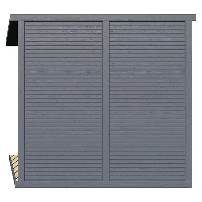 Bertilo Gartenhaus Concept Office - Außenmaß inkl. Dachüberstand (B x T): 237 x 310 cm, Holz, Anthrazit - Abbildung eines grauen Holzschuppens mit horizontalen Brettern, ideal für die Aufbewahrung im Garten.