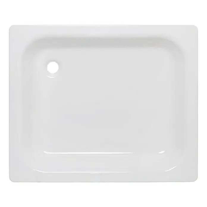 Sanicomfort Duschwanne - L x B: 90 x 75 cm, Stahl, Weiß, Durchmesser Ablauföffnung: 52 mm - Ein quadratisches, weißes Duschbecken mit einem Abflussloch, ideal für moderne Badezimmer.