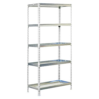 Simonrack Simongarden Estantería metálica Click (Al x An x Pr: 180 x 90 x 30 cm, Capacidad de carga: 900 kg, Número de baldas: 5 ud., Inserción, Blanco/Galvanizado)