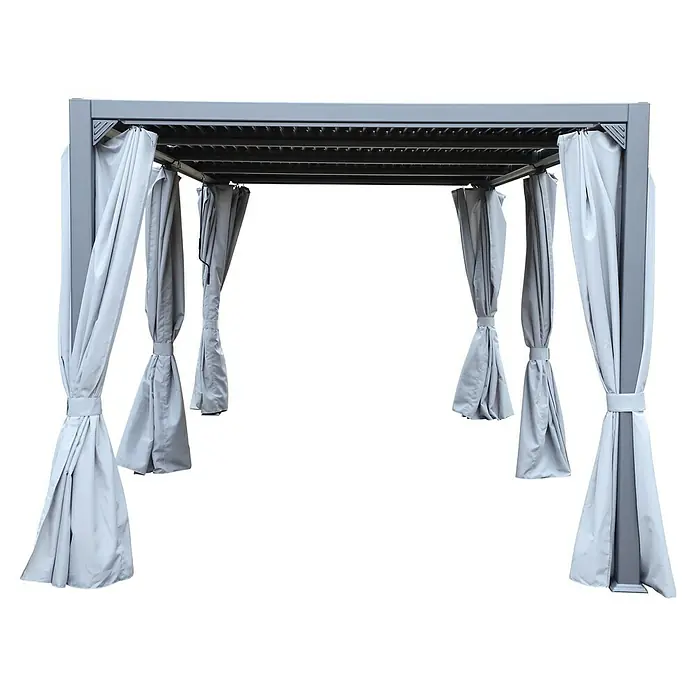 Sunfun Cannes Pavillon-Seitenwände - Weiß, Komplett-Set für Sunfun Pavillon Cannes 3 x 3 m - Grauer Pavillon mit eleganten Vorhängen, der einen stilvollen und schattigen Außenbereich schafft. Perfekt für entspannte Stunden im Garten.