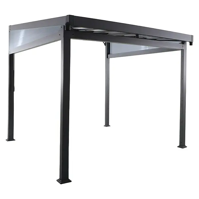 Sunfun Anstellpavillon Ibiza - B x T: 300 x 300 cm, Farbe Gestell: Anthrazit, Aluminium - Moderne Pavillonstruktur mit robusten, dunklen Metallrahmen und teilweiser Abdeckung, ideal für Garten oder Terrasse.