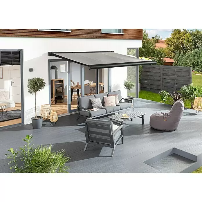 Sunfun Vollkassettenmarkise Elba - Grau, Farbe Gestell: Tiefschwarz, Breite: 4 m, Ausfall: 3,5 m - Stimmungsaufnahme