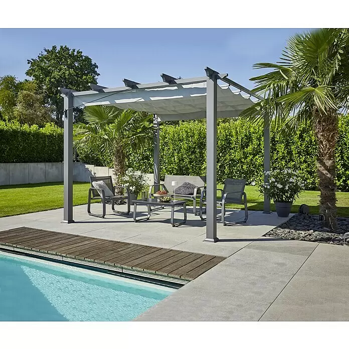 Sunfun Raffpavillon Kreta - B x T: 418 x 333 cm, Farbe Dach: Hellgrau - Stimmungsaufnahme