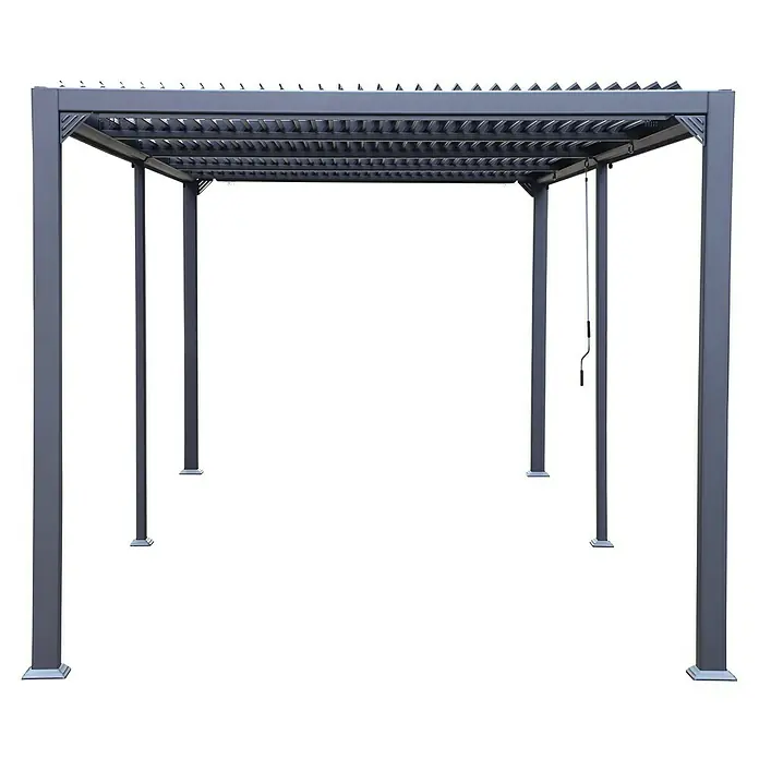 Sunfun Cannes Lamellenpavillon - B x T: 720 x 300 cm, Farbe Gestell: Anthrazit, Aluminium - Bild eines modernen grauen Pavillons. Die Struktur besteht aus einem Dach mit Lamellen und soliden Pfosten, ideal für den Garten.