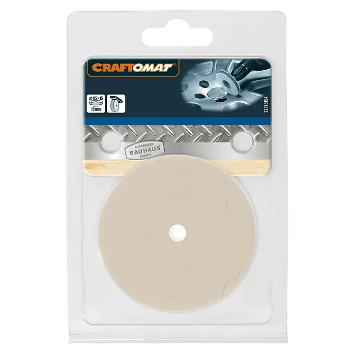 Craftomat Polierfilz - Durchmesser: 85 mm, Breite: 15 mm - Craftomat Polierscheibe aus Filz, ideal zum Polieren verschiedener Oberflächen. Durchmesser 85-15 mm, Bohrung 10 mm, für glänzende Ergebnisse.