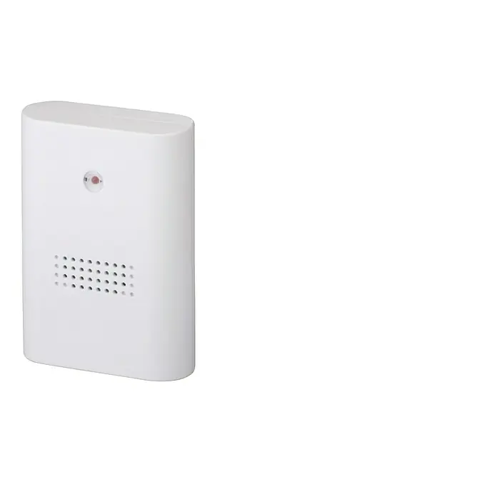 Heidemann Funkempfänger HX One - Reichweite ca.: 100 m, 82 dB, Batteriebetrieben - Nahaufnahme eines weißen Luftqualitätsmessgeräts mit LED-Anzeige und Lüftungsschlitzen.