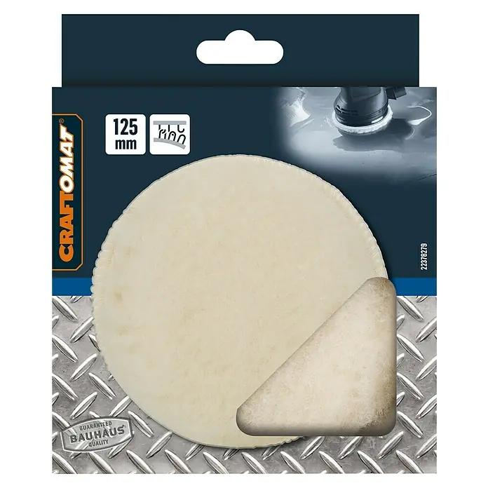 Craftomat Lammwoll-Haube - Durchmesser: 130 mm - Bild einer Craftomat Polierscheibe mit 125 mm Durchmesser, ideal für Poliermaschinen. Für glänzende Oberflächen!