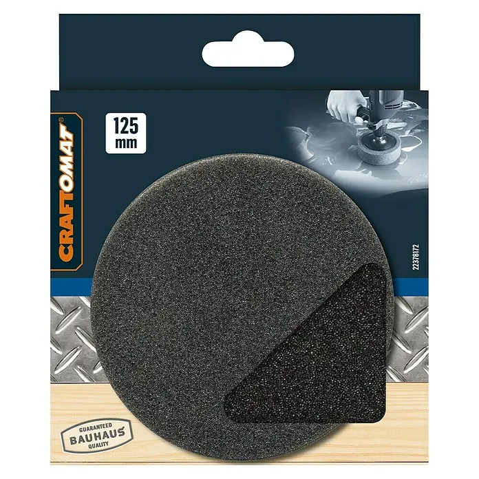 Craftomat Polierschwamm - Passend für: Bohrfutter, Durchmesser: 125 mm - Produktabbildung: Schwarzes Craftomat Schleifpad mit 125 mm Durchmesser für Schleifarbeiten mit hoher Qualität und Haltbarkeit.