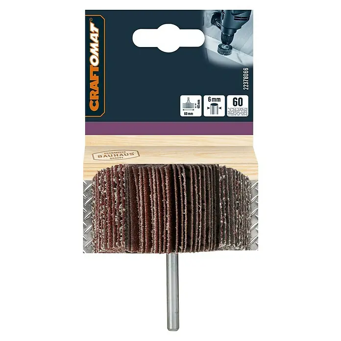 Craftomat Lamellenschleifer - Körnung: 60, Durchmesser: 60 mm - Ein Schleifmop mit Schaft von Craftomat, ideal zum Schleifen von Holz.