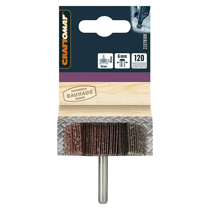 Craftomat Lamellenschleifer - Körnung: 120, Durchmesser: 50 mm - Das Schleifmoprad von Craftomat garantiert Bauhaus-Qualität. Es ist ideal für Schleifarbeiten und sorgt für ein gleichmäßiges Ergebnis auf verschiedenen Oberflächen.