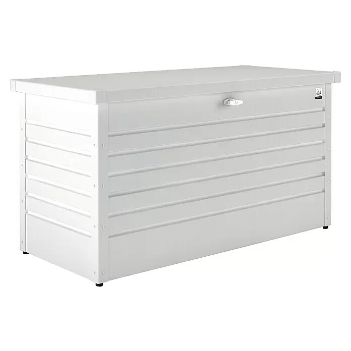 Biohort FreizeitBox Gartenbox FreizeitBox 130 - L x B x H: 134 x 62 x 71 cm, Weiß, Stahl - Diagonale Ansicht