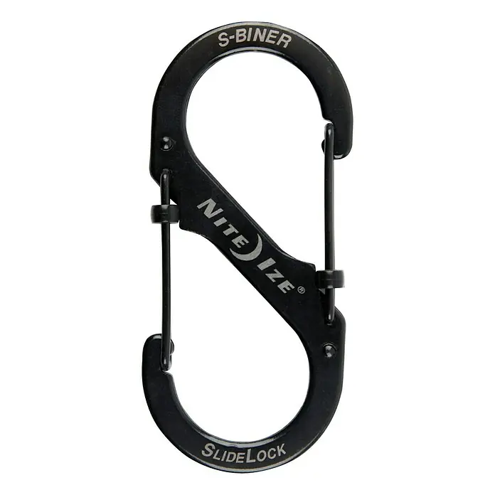 Nite Ize Doppelkarabiner Slide Lock - 89 x 38 mm, Edelstahl, Schwarz, Belastbarkeit: 33 kg - Schwarzer Nite Ize S-Biner SlideLock Karabiner mit doppelten Federverschlüssen für sichere Befestigung und vielseitige Anwendung.