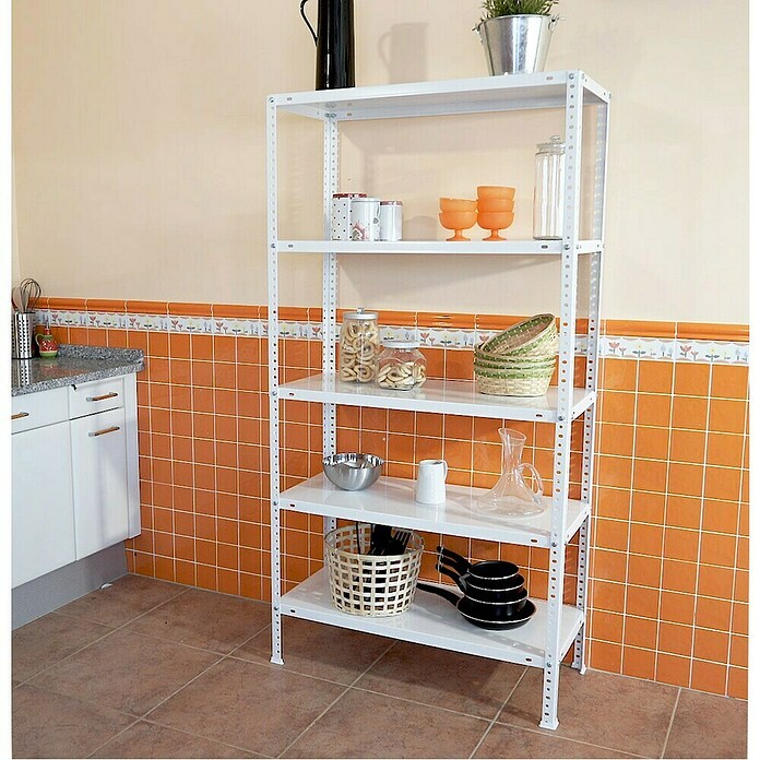 Simonrack Estantería para cargas pesadas Plus 5/400 Blanca (L x An x Al: 40 x 100 x 200 cm, Capacidad de carga: 100 kg/balda, Número de baldas: 5 ud., Blanco)