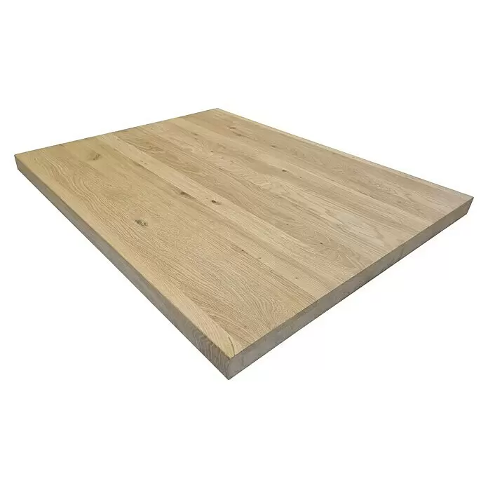 Leimholzplatte Treppenstufe Eiche Rustic - Eiche, Qualitätsstufe Leimholzplatte: B/C, 900 x 650 x 40 mm - Diagonale Ansicht