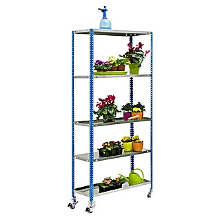 Simonrack Simongarden Estantería metálica Comfort Mobile (Al x An x Pr: 187,5 x 90 x 50 cm, Capacidad de carga: 375 kg, Número de baldas: 5 ud., Atornillado, Azul/Galvanizado)