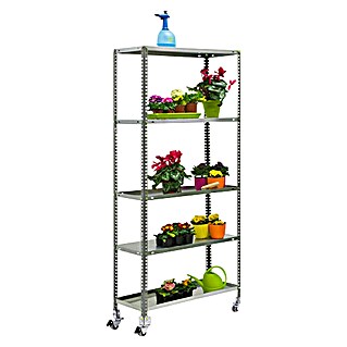 Simonrack Simongarden Estantería metálica Comfort Mobile (Al x An x Pr: 187,5 x 90 x 30 cm, Capacidad de carga: 375 kg, Número de baldas: 5 ud., Atornillado, Gris/Galvanizado)