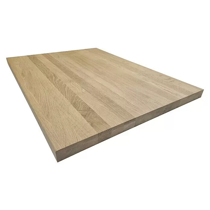 Leimholzplatte Treppenstufe Eiche - Eiche, Qualitätsstufe Leimholzplatte: A/B, 900 x 650 x 40 mm - Helle Naturholzplatte mit sichtbarer Maserung und keilgezinkter Konstruktion.