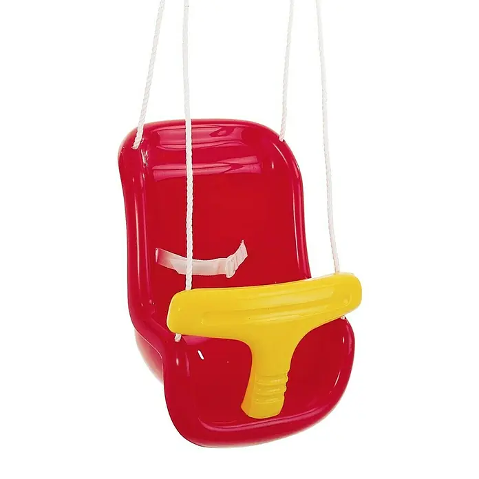 Conacord Babyschaukel - L x B x H: 35 x 26 x 37 cm, Kunststoff - Rote und gelbe Babyschaukel mit Seilen zum Aufhängen, ideal für Kleinkinder zum sicheren Spielen im Garten oder im Haus.