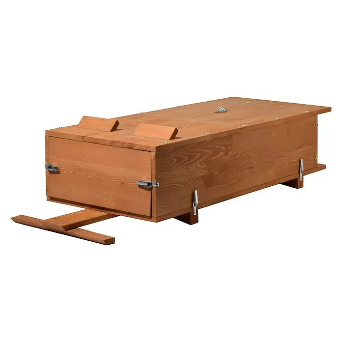 Dobar Bienenkiste - 116 x 47,5 x 30 cm - Das Bild zeigt eine moderne, längliche Holz-Bienenbeute mit Verschluss, ideal für die Imkerei.