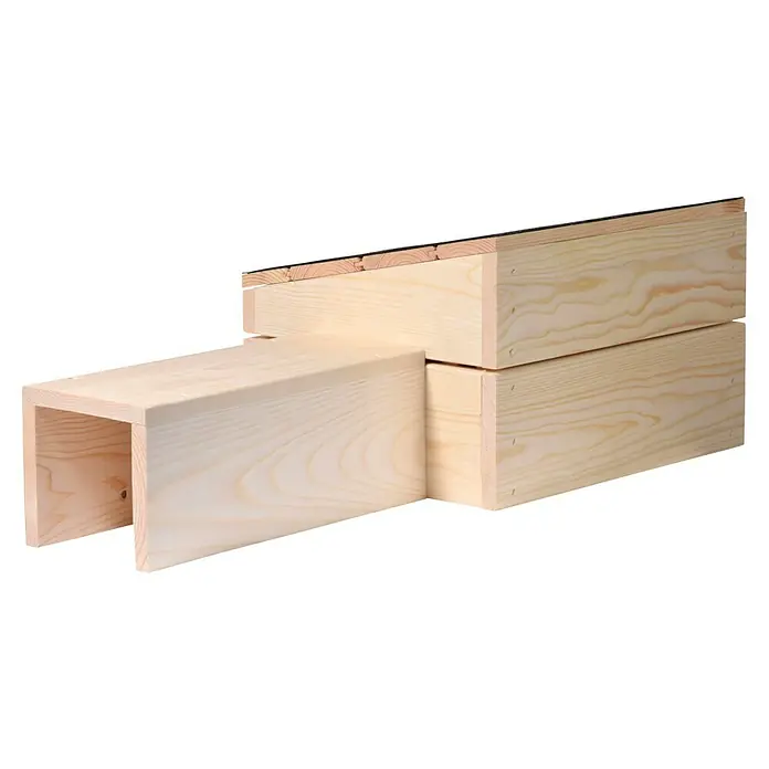 Dobar Igelhaus - 74,5 x 29 x 24 cm, Holz, Braun/Schwarz - Nahaufnahme eines Holzbausatzes mit einem würfelförmigen Block und einem horizontalen, U-förmigen Bauteil.