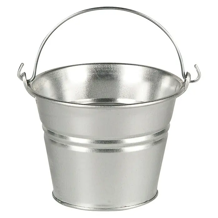 Cubo metálico Joel - 0,5 l - Cubo metálico plateado con asa. Ideal para el jardín, para jugar o para la decoración.