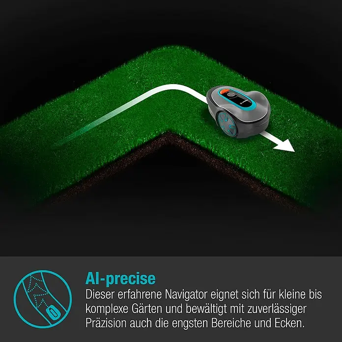 Gardena Mähroboter Sileno minimo 500 - 500 m², Schnittbreite: 16 cm, Induktionsgestützte Navigation, Begrenzungskabel - Der Gardena Mähroboter navigiert präzise durch kleine bis komplexe Gärten und meistert zuverlässig auch engste Bereiche.