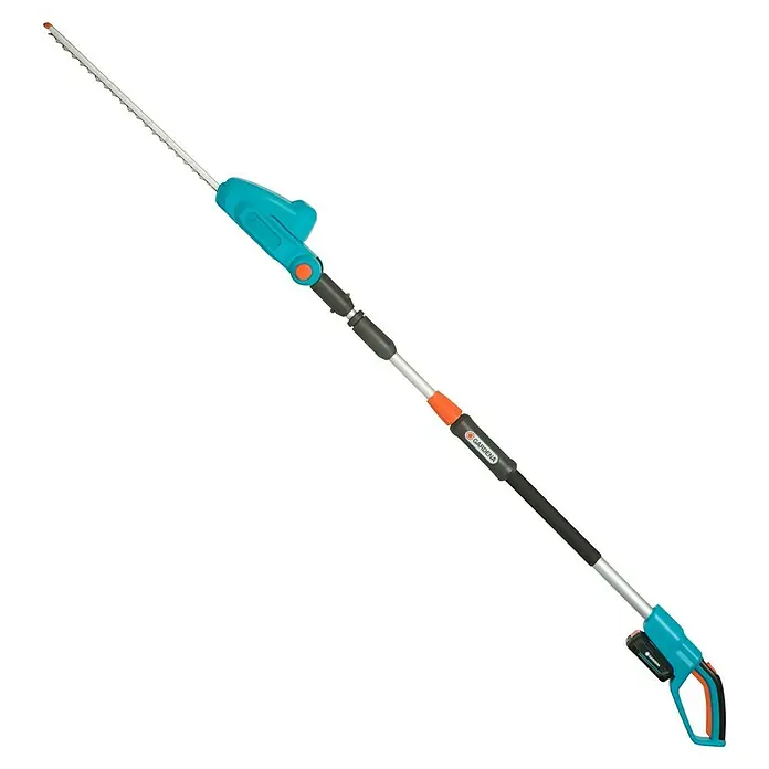 Gardena Power for All 18V Teleskop-Heckenschere - 18 V, 1 Akku, Schwertlänge: 42 cm - Gardena Akku-Hochentaster mit ausziehbarem Stiel und blau-orangenem Griff, ideal für den Baumschnitt in großer Höhe.