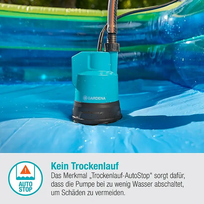 Gardena Power for All 18V Akku-Klarwasserpumpe - 18 V, 1 Akku, Max. Fördermenge: 2.000 l/h - Die GARDENA Schmutzwasser-Tauchpumpe mit Trockenlaufschutz stoppt automatisch, um Schäden durch Wassermangel zu verhindern.