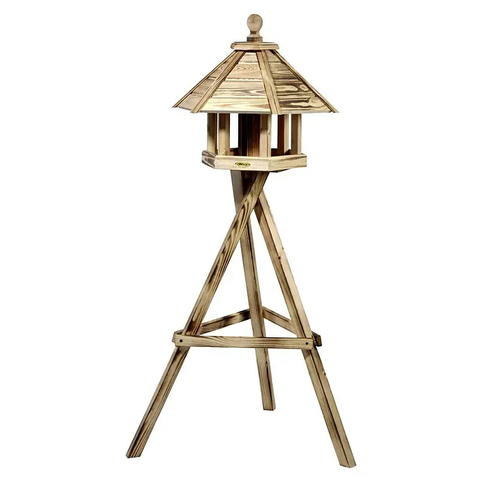 Dobar Vogelhaus Brillo - 45 x 45 x 47 cm, Holz, Braun - Elegante Holz-Vogelstation mit einem markanten Ständer, ideal für jeden Garten, um Vögel anzulocken und zu füttern.