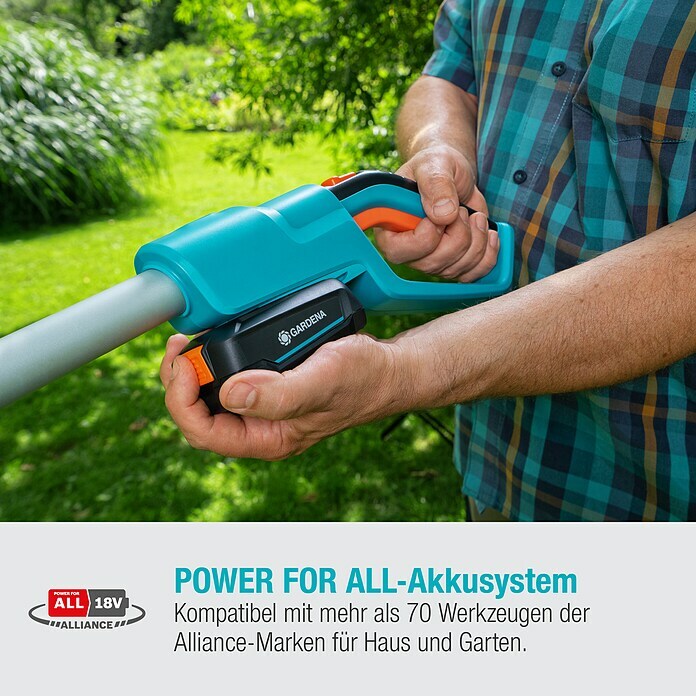 Gardena Power for All 18V Teleskop-Heckenschere (18 V, 1 Akku, Schwertlänge: 42 cm) | BAUHAUS