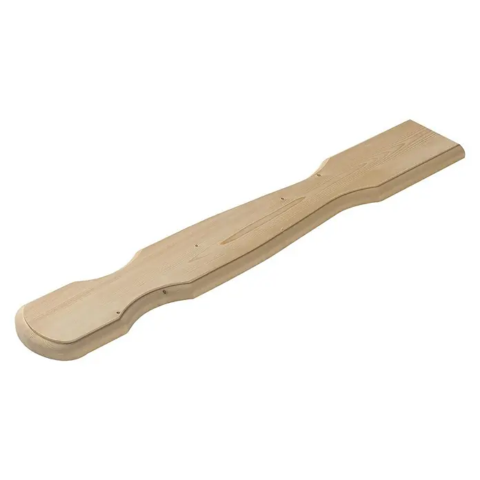 Balkonbrett - Douglasie, 880 x 140 x 26 mm, Geschwungen, 4 Stk. - Das Foto zeigt eine hölzerne Bankplatte in hellem Holz. Die Bankplatte hat eine abgerundete Form und ist unbehandelt.
