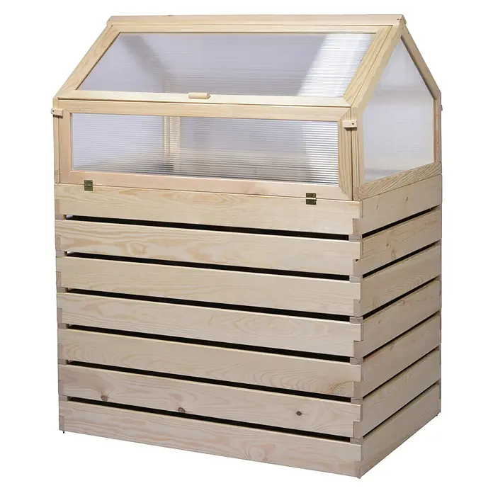 Dobar Hochbeet Hathi - L x B x H: 100 x 70 x 130 cm, Holz, Natur - Dieses Bild zeigt ein Hochbeet aus Holz mit einem transparenten Aufsatz, ideal für den Garten oder die Terrasse.