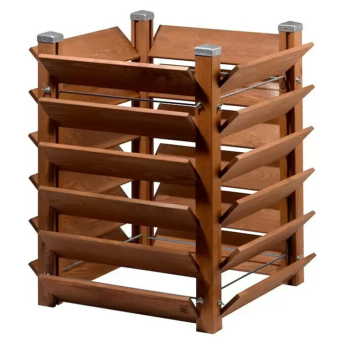 Dobar Komposter und Hochbeet 3-in-1 - 180 l, 64,5 x 64,5 x 75,5 cm - Quadratisches Weinregal aus Holz mit Lattenböden und silberfarbenen Metallakzenten zur organisierten Flaschenlagerung.
