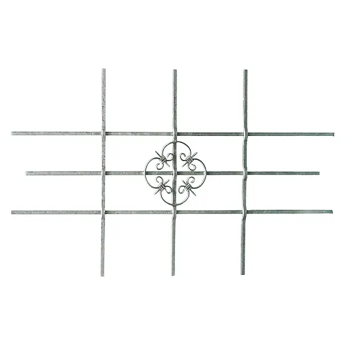 Stabilit Fenstergitter - B x H: 114 x 69 cm, Montage Fenstergitter: Fensterlaibungsmontage - Metallfenstergitter mit dekorativem Mittelstück. Das Gitter bietet Sicherheit und eine stilvolle Fenstergestaltung mit eleganten Verzierungen.
