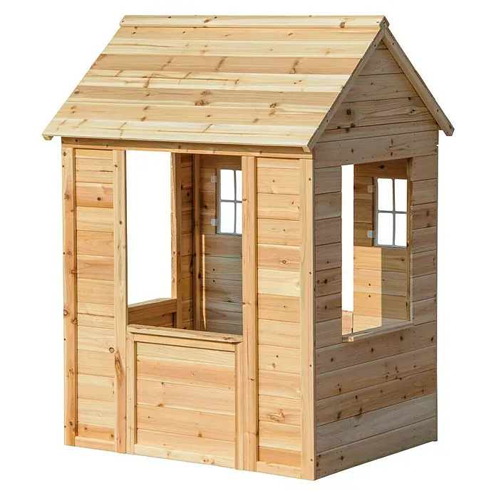Dobar Spielhaus - L x B x H: 107 x 92 x 144,5 cm, Holz, Natur - Holzspielhaus mit Dach, Fenster und offener Tür. Das perfekte Outdoor-Spielzeug für Kinder zum Spielen und Spaß haben im Garten.
