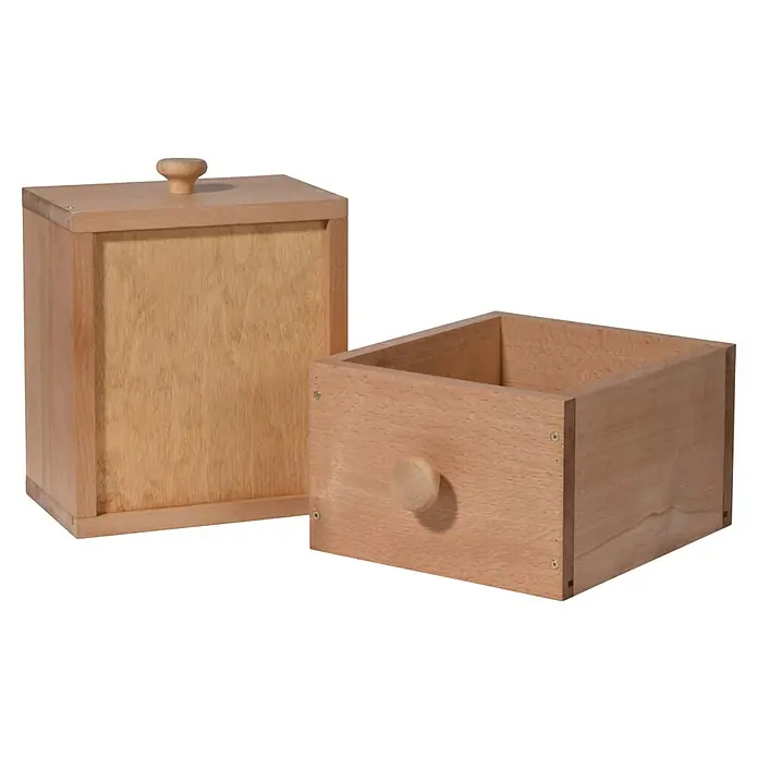 Dobar Pflanztisch - 118 x 26 x 38 cm - Eine offene, helle Holzschatulle mit Zugknopf und eine geschlossene Schatulle mit Deckelknopf. Ideal zur Aufbewahrung kleiner Gegenstände.