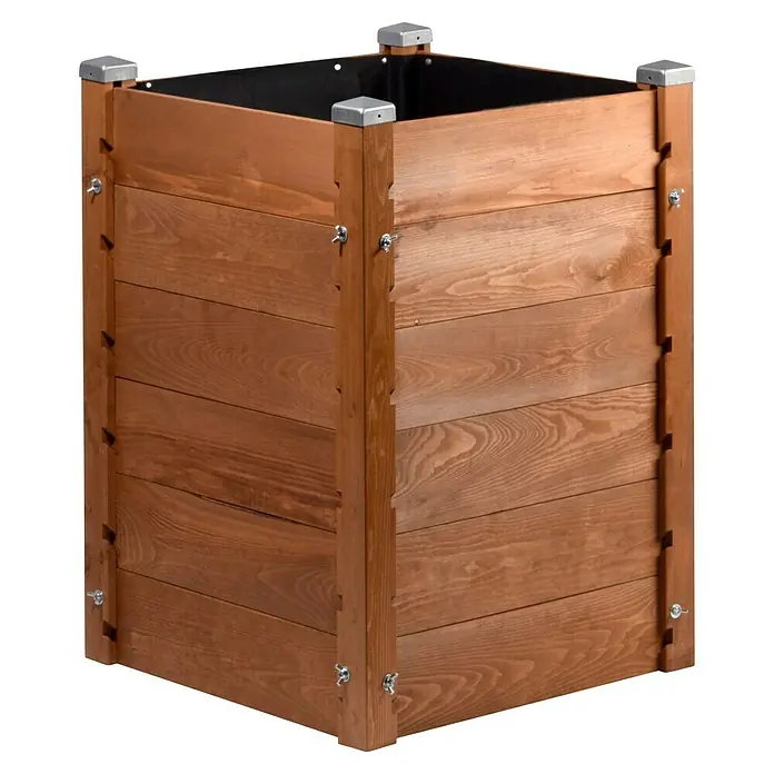 Dobar Komposter und Hochbeet 3-in-1 - 180 l, 64,5 x 64,5 x 75,5 cm - Dieser quadratische Pflanzkasten aus Holz mit Metallecken ist ideal für Ihren Garten oder Ihre Terrasse. Schafft eine schöne Atmosphäre.