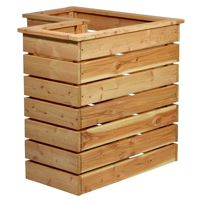 Dobar Hochbeet - 78 x 78 x 73 cm, Holz, Natur - Das Bild zeigt eine robuste, sechsstöckige, rechteckige Hochbeetkonstruktion aus hellem Holz mit einer offenen Oberseite.