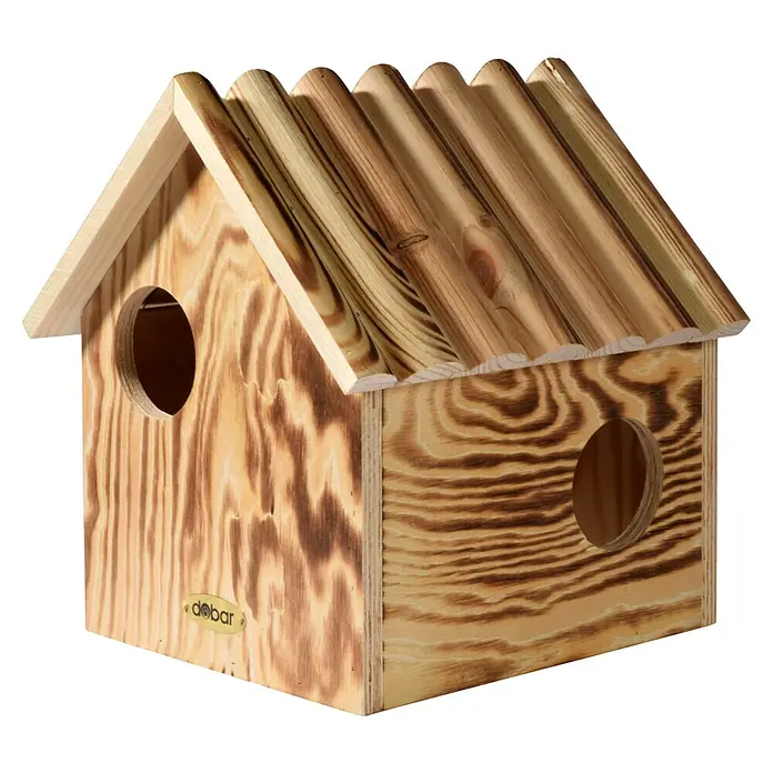 Dobar Eichhörnchenkobel - L x B x H: 26 x 26 x 29 cm, Ausstattung: 3 Eingänge - Nistkasten aus Holz mit abgerundeten Dachziegeln und zwei runden Eingängen, ideal für den Garten oder Balkon.